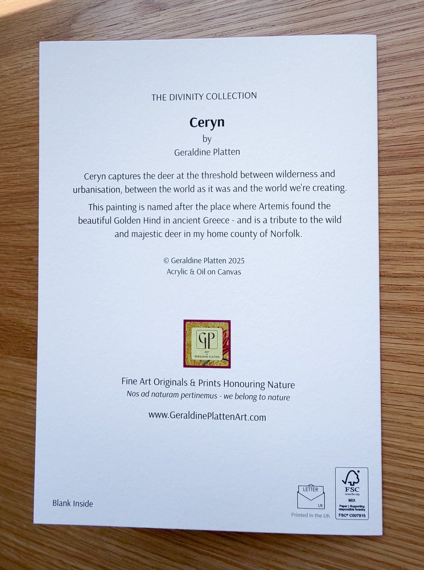Ceryn - Art Greeting Card, Blank Inside - Geraldine Platten Art -