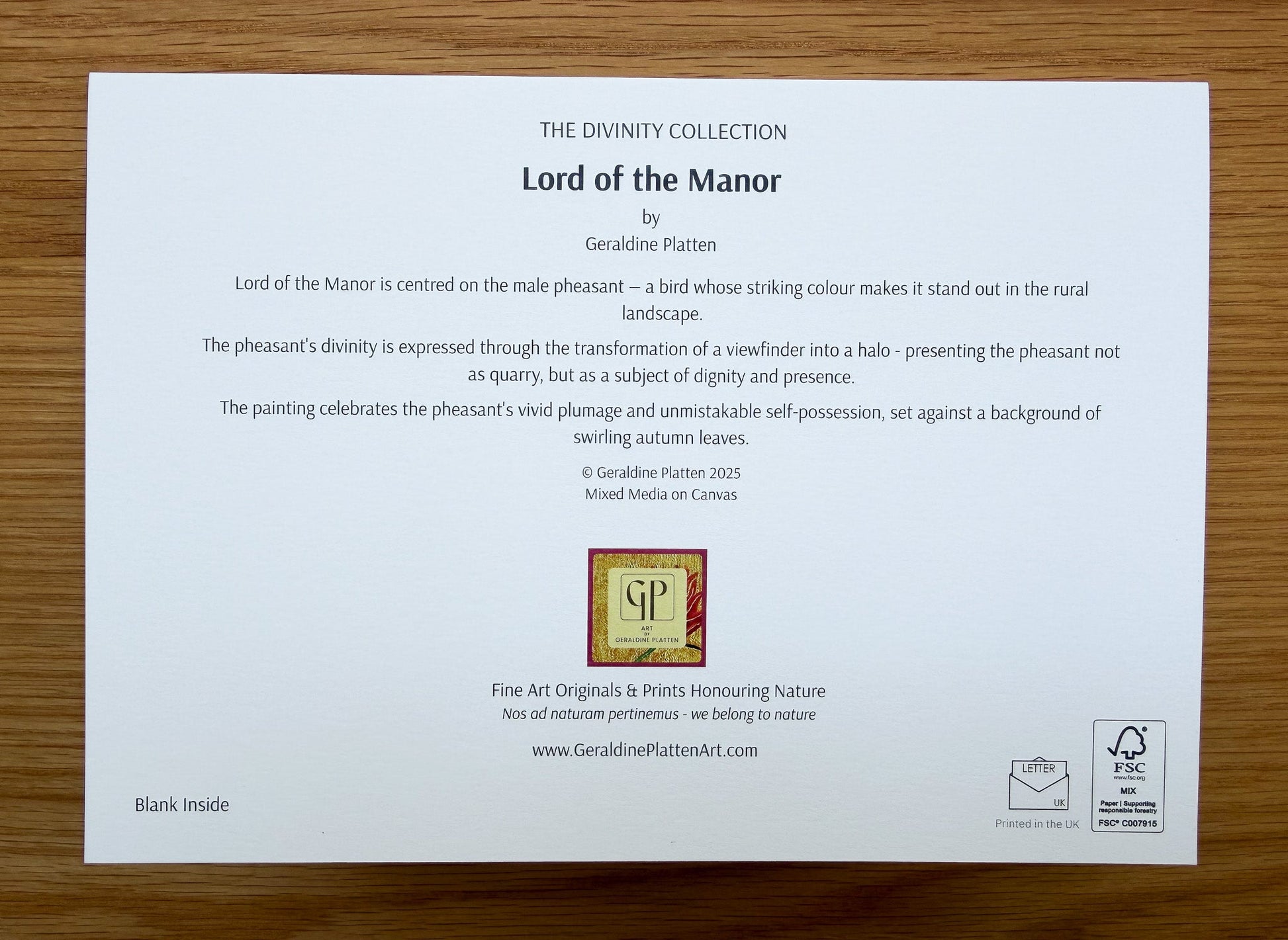 Lord of the Manor - Art Greeting Card, Blank Inside - Geraldine Platten Art -