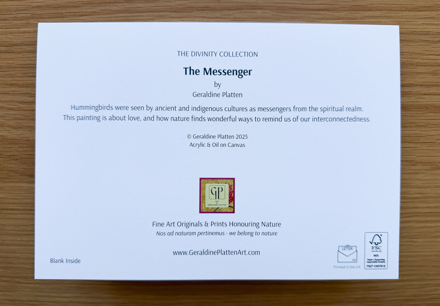 The Messenger - Art Greeting Card, Blank Inside - Geraldine Platten Art -