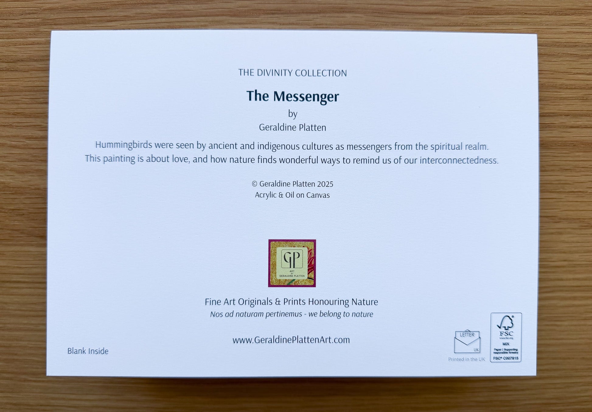The Messenger - Art Greeting Card, Blank Inside - Geraldine Platten Art -